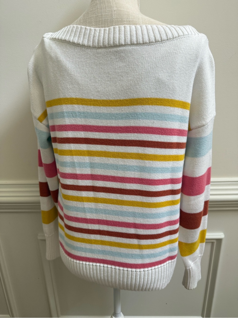 GAP Off-the-Shoulder Cream Sweater with Multicolor Stripes - Picture 9 of 9